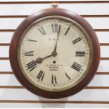 An R. Jowes & Co., London for GWR railway clock, the single fusee movement in circular mahogany case