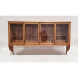20th century pine wall-hanging display cabinet with four glazed cupboard doors, 97cm x 160cm x 36cm
