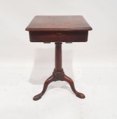 Victorian mahogany tripod work table, the square top with moulded edge and pinched corners, on