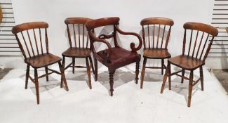 Set of four early 20th century beech spindle-back chairs with shaped elm seats on turned legs with