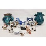 Middle Eastern vase with turquoise ground, a pair of Staffordshire flatback dogs, two Mexican ducks,