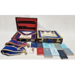 Two leather cases and contents of assorted Masonic regalia and books