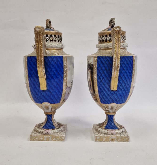 Pair antique Dresden covered pot-pourri vases, each with wreath ribbon ring handle to the - Image 6 of 36