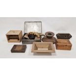 Two boxes of assorted treen to include boxes, carved corbels, etc