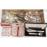 Quantity of EPNS and yellow-handled table flatware, some boxed (2 boxes)