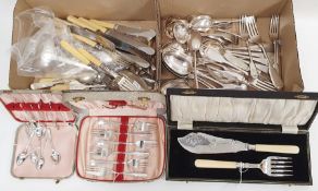 Quantity of EPNS and yellow-handled table flatware, some boxed (2 boxes)