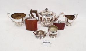 Quantity of plated flatware, some cased sets, teapot, two-handled sugar bowl and milk jug (1 box)