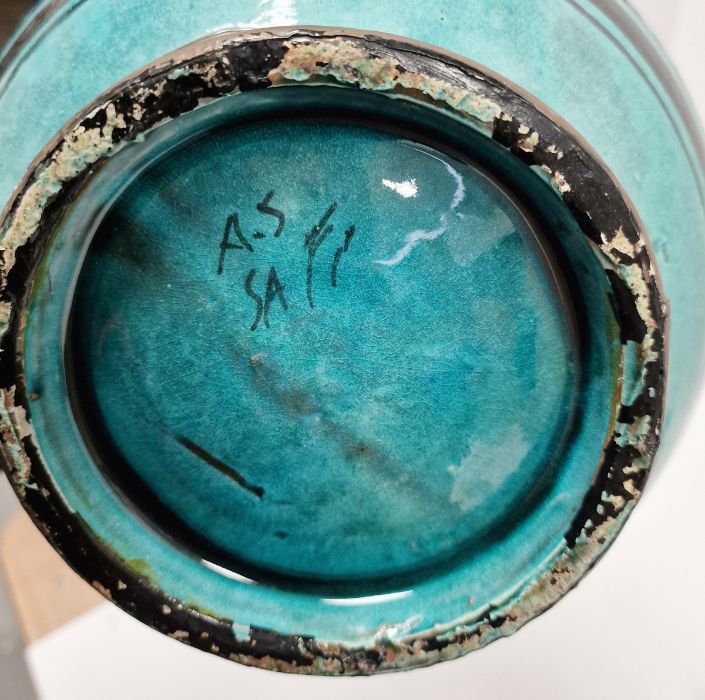 Middle Eastern vase with turquoise ground, a pair of Staffordshire flatback dogs, two Mexican ducks, - Image 2 of 8