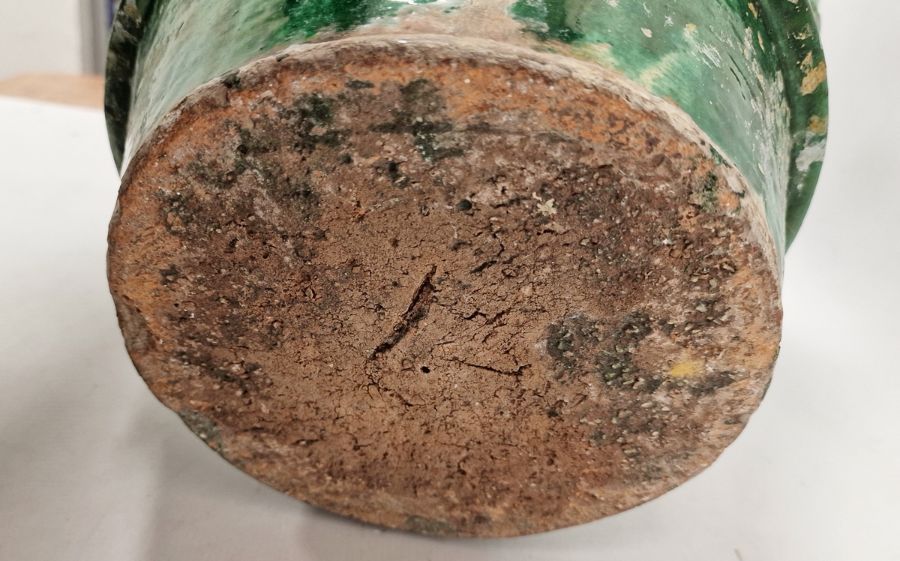 19th century French / Continental green glazed searthenware twin-handled pot with wreath and leaf - Image 6 of 6