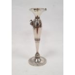 20th century silver trumpet-shaped vase with relief insect to rim and relief snail to body, engraved