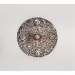 Scottish Celtic-style silver brooch of shield design, indistinctly stamped verso and stamped 'Made