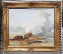 A copy of a Eugene Isabey painting "Village by the sea" together with a copy of a Toulouse Lautrec