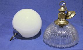 Spherical white glass ceiling light and a further glass ceiling light (2)