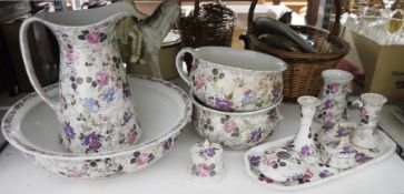 T Forrester Limited Phoenix ware wash basin and jug, two toilet bowls, a dressing table set, a