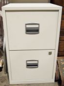 White painted metal two-drawer filing cabinet