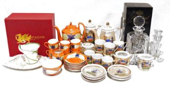 Art Deco-style Phoenix china part tea service to include teapot, creamer, cups and saucers, two