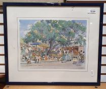 After J M Walker Colour print  "The Market, St John's, Antigua" together with four further colour