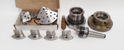 Multistar Titan Compact lathe chuck with assorted chuck jaws, a Bison centre, a further chuck etc.