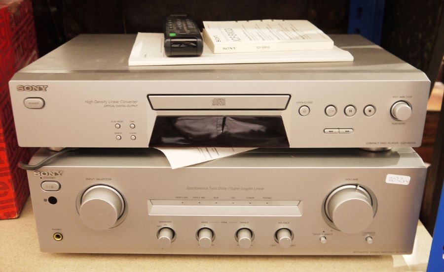 Sony compact disc player, model no. CDP-XE270, a Sony integrated stereo amplifier, model no.TA-FE370