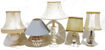 Emma Bridgwater table lamp decorated with geese, pigs, chickens and four further table lamps (5)