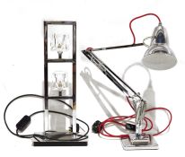 The Original 1227 anglepoise chrome plated lamp and a modern chrome/nickel-plated table lamp (2)