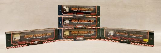 Five Boxed Corgi Eddie Stobart diecast models to include 59504 Volvo Curtainside Trailer, 59502