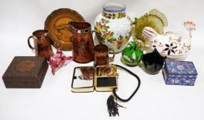 McMillan & Co Ridgways jug, a smaller jug, a mug, a plate, a Price Kensington egg holder in the form