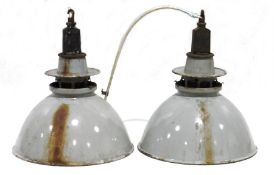 Pair of industrial metal and enamel ceiling lights (2)