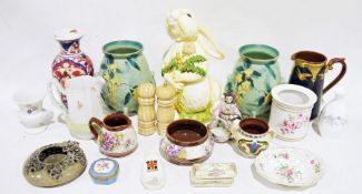 Buchan Portobello stoneware jug, a pair of Art Deco-style pottery vases, a pottery model of a rabbit