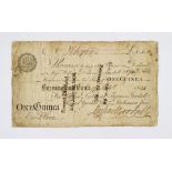 One Guinea Bank Note, issued at Birmingham Bank, 1804, note containing cashier's signatures, uncut.