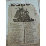 Assorted ephemera to include:-  A broadsheet The Five Sea Pirates, with loss, Holcroft's Travels,