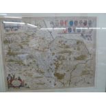 After Jan Janssen map Coloured engraving North Ridinge of Yorkshire, map (50 x 39 cm), together with