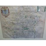 After Richard Blome - "Map of Hartfordshire with its hundreds by Ric Blome" , hand coloured,