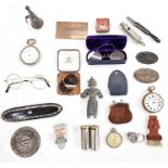 Railway timekeeper's Betima lever stopwatch, Waltham pocket watch, Britannia dart air guns, treen