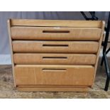 Light oak collectors chest of four long drawers, 61cm wide