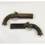 A pair of 19th century over and under percussion pistols made by W. Mills, 120 Holborn, London (
