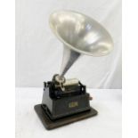 Edison Gem phonograph serial no. G204786, 25.5cm wide approx. with alloy horn, 24.5cm approx. and