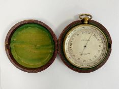 Late 19th century brass cased Short & Mason Ltd (London) compensated pocket barometer, with silvered