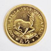 South African gold half-pound 1952, proof like fields, small dig to spring box hind
