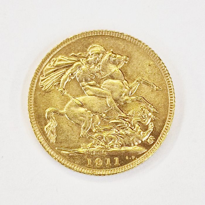 Gold sovereign 1911, scarce George V Ottawa Mint sovereign, C on ground line