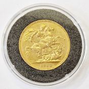 Victorian young head gold sovereign 1883, Melbourne sovereign, marsh 105