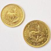 South African one rand and two rand coin in gold, 1966 (2)