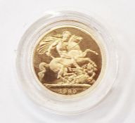 Proof sovereign 1980, cased, with certificate in green Royal Mint case