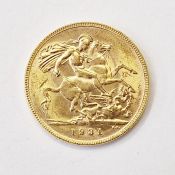 Gold sovereign 1931, scarcer date of George V 1931 Perth sovereign, P on ground line