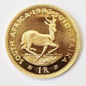 South African gold one rand coin 1983