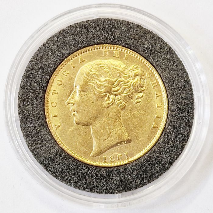 Victorian young head gold sovereign 1861, die flaw below bust - Bild 2 aus 2