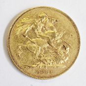 Victorian sovereign, Sydney mint 1881, scarce variety, no B.P in exergue, Marsh 118B