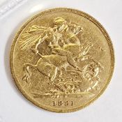 Victorian sovereign, Sydney mint 1881, scarce variety, no B.P in exergue Marsh 118B