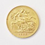 Gold sovereign 1932, South Africa SA on ground line for Pretoria MintCondition ReportSlight