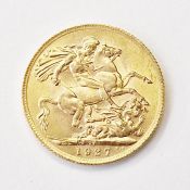 Gold sovereign 1927, South Africa SA on ground line for Pretoria Mint